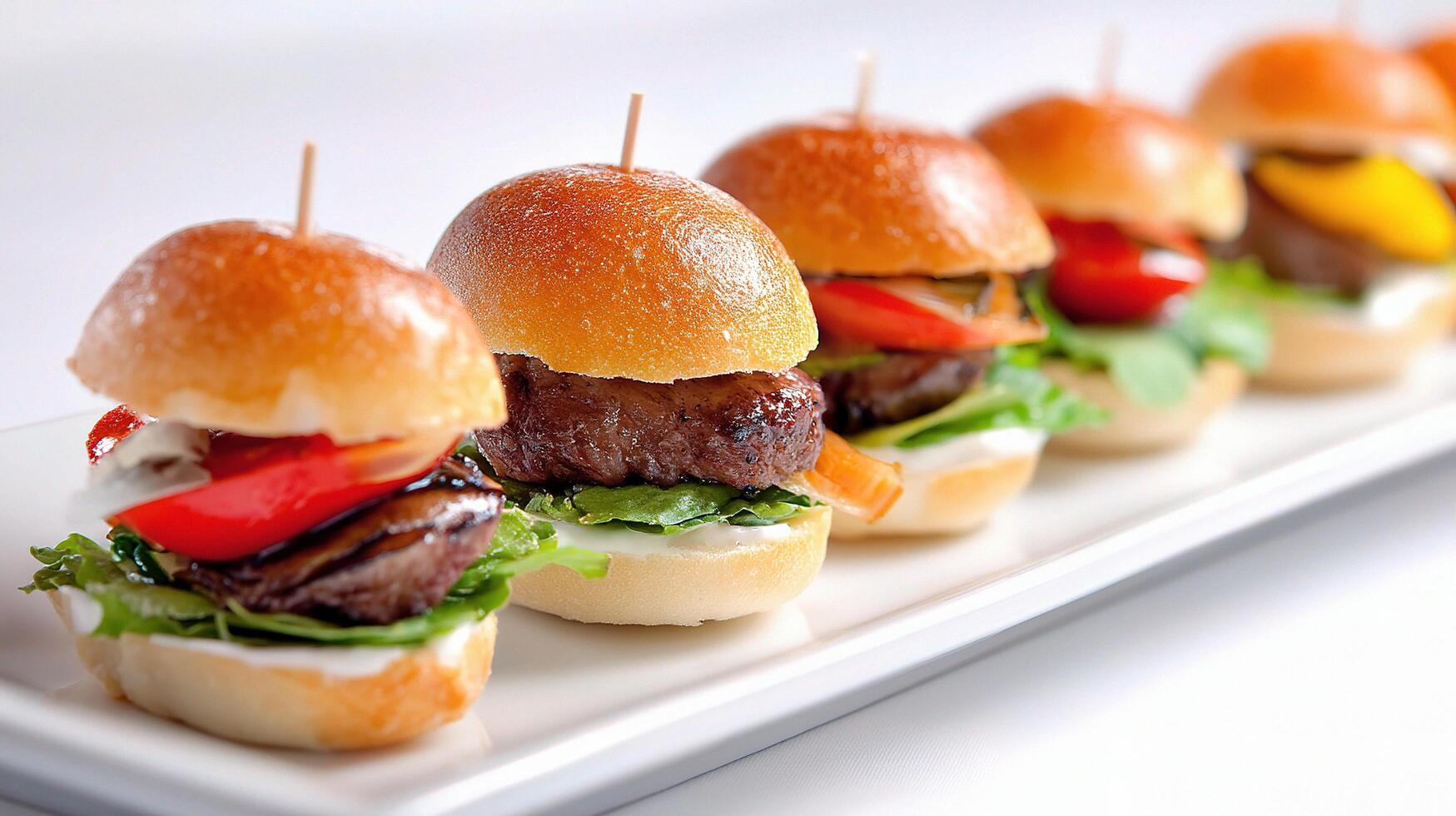 A plate with several mini sliders on it photo