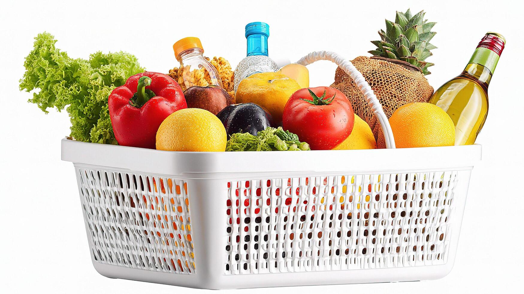 A basket filled with fruits and vegetables photo