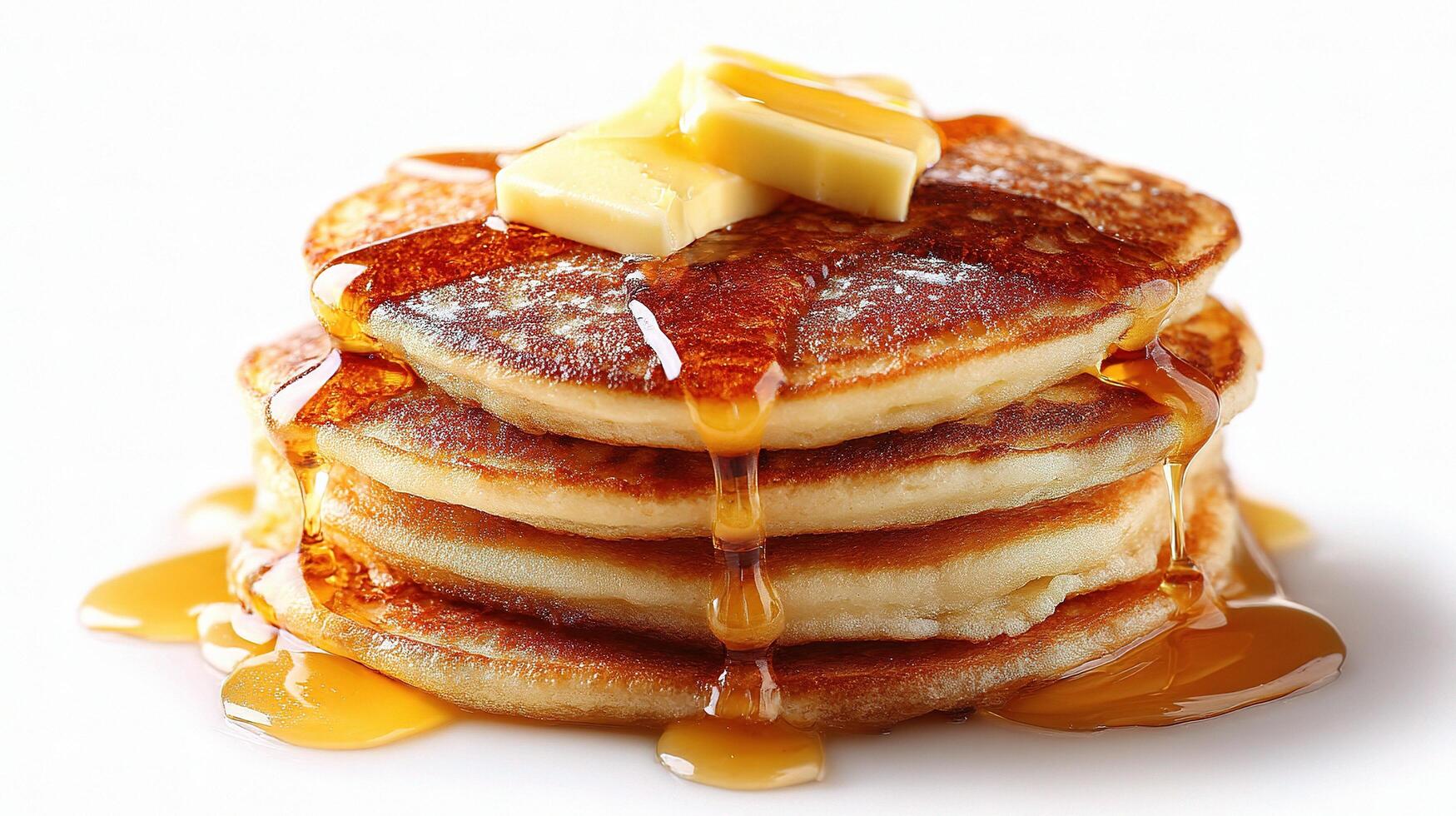 A stack of pancakes with butter and syrup photo