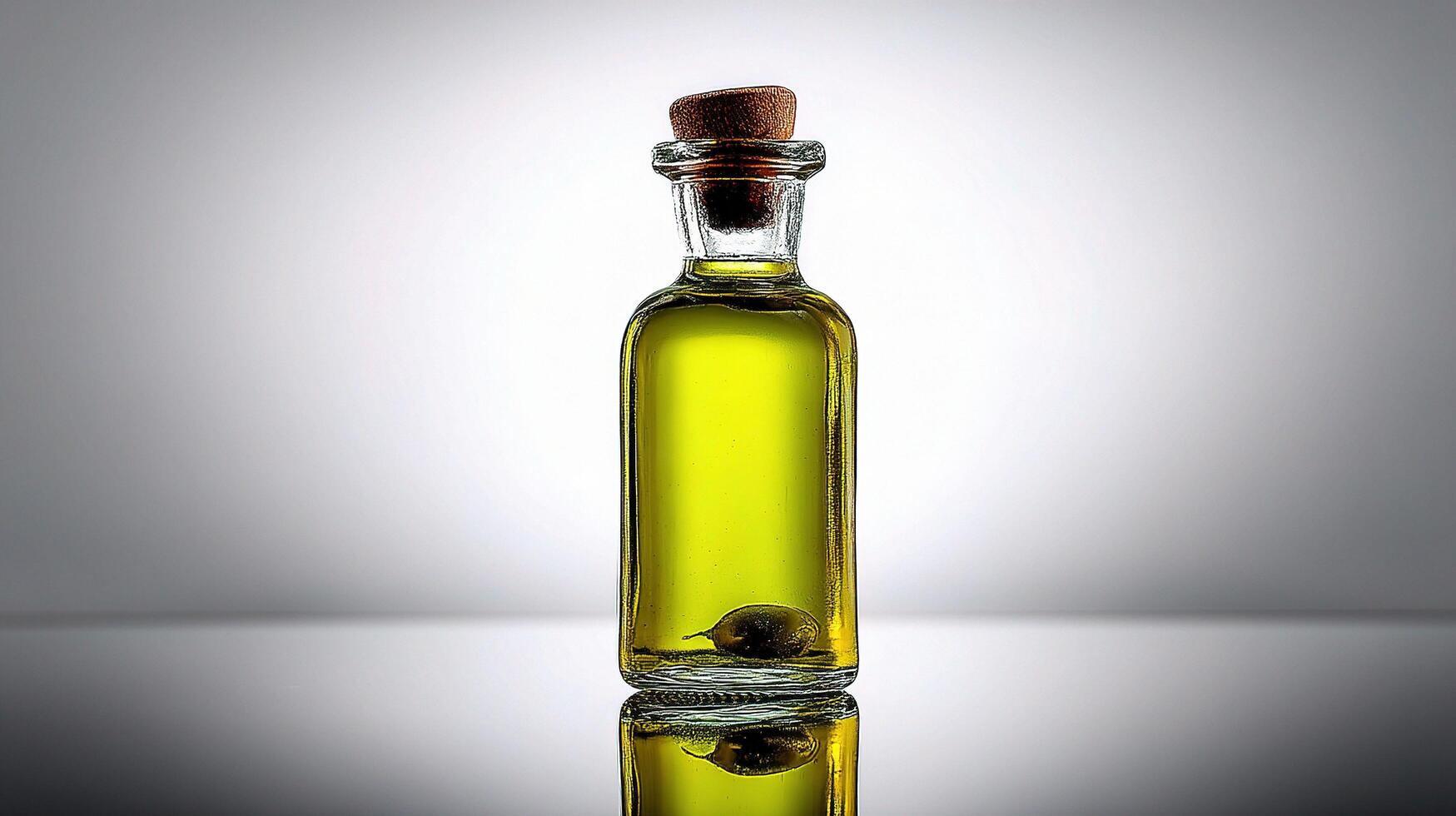 Olive oil in a glass bottle photo