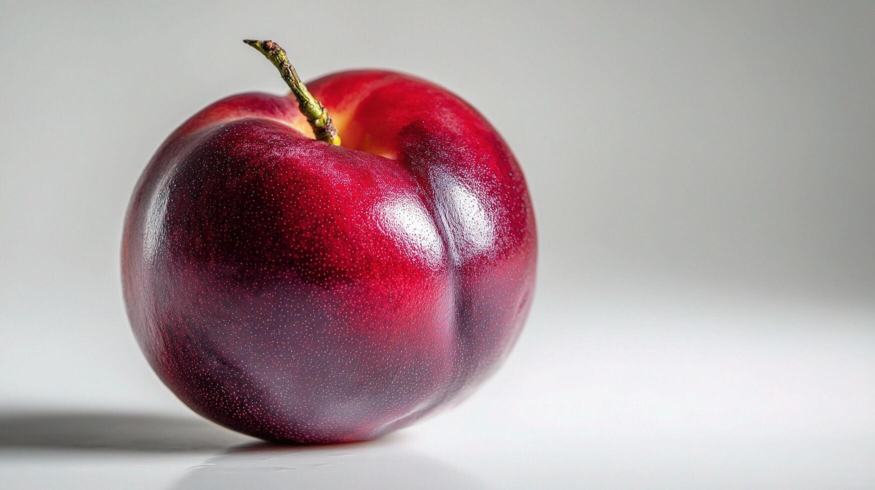 A red fruit is shown on a white surface photo