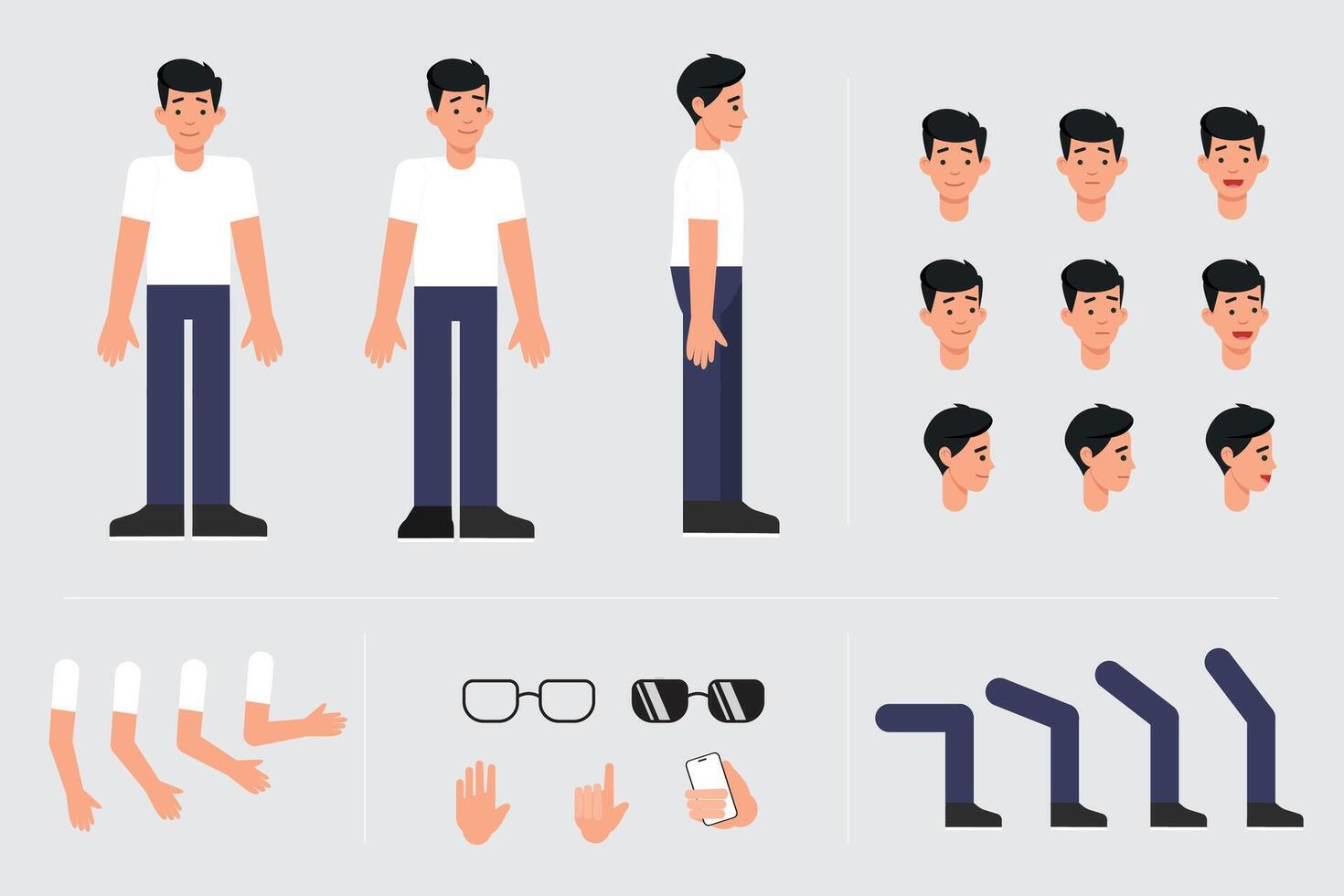 Customizable Male Character Creator Kit Flat Illustration vector