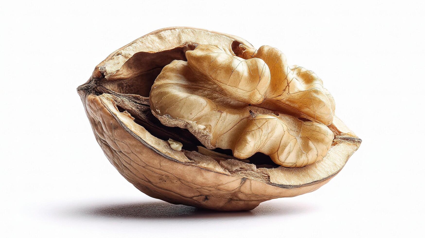 A walnut is shown in a white background photo