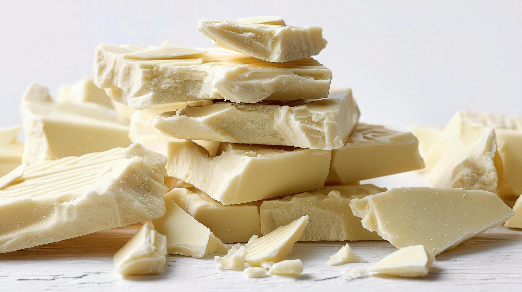 A pile of white chocolate pieces on a white surface photo