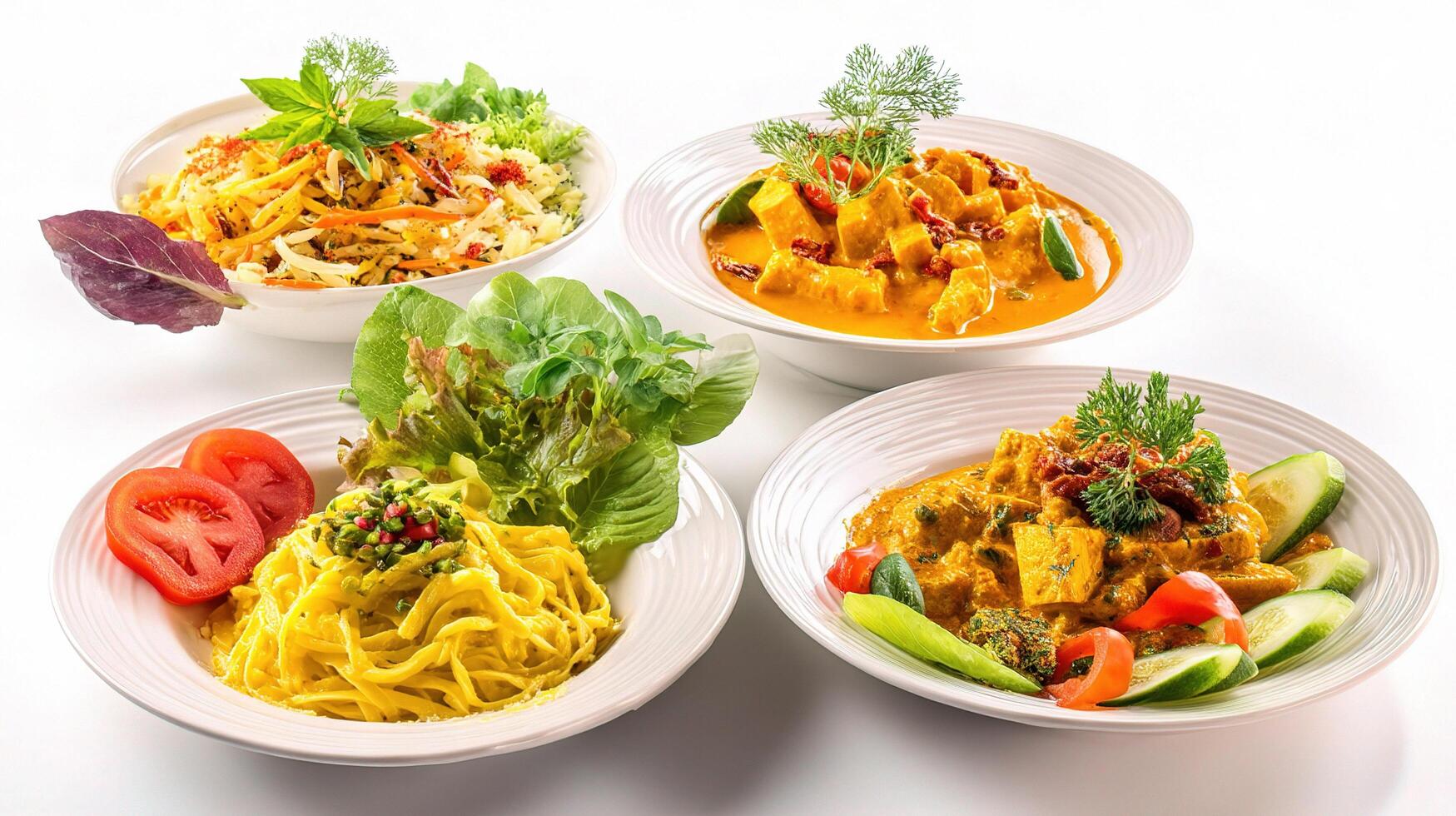 Four bowls of food with different types of food photo