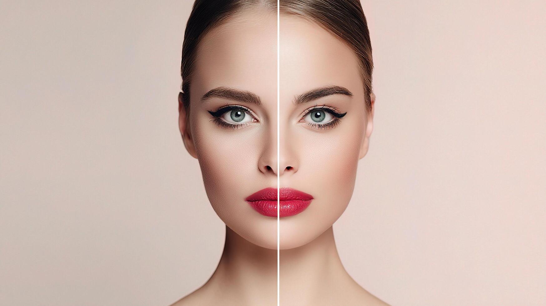Before and after photos of a woman's face