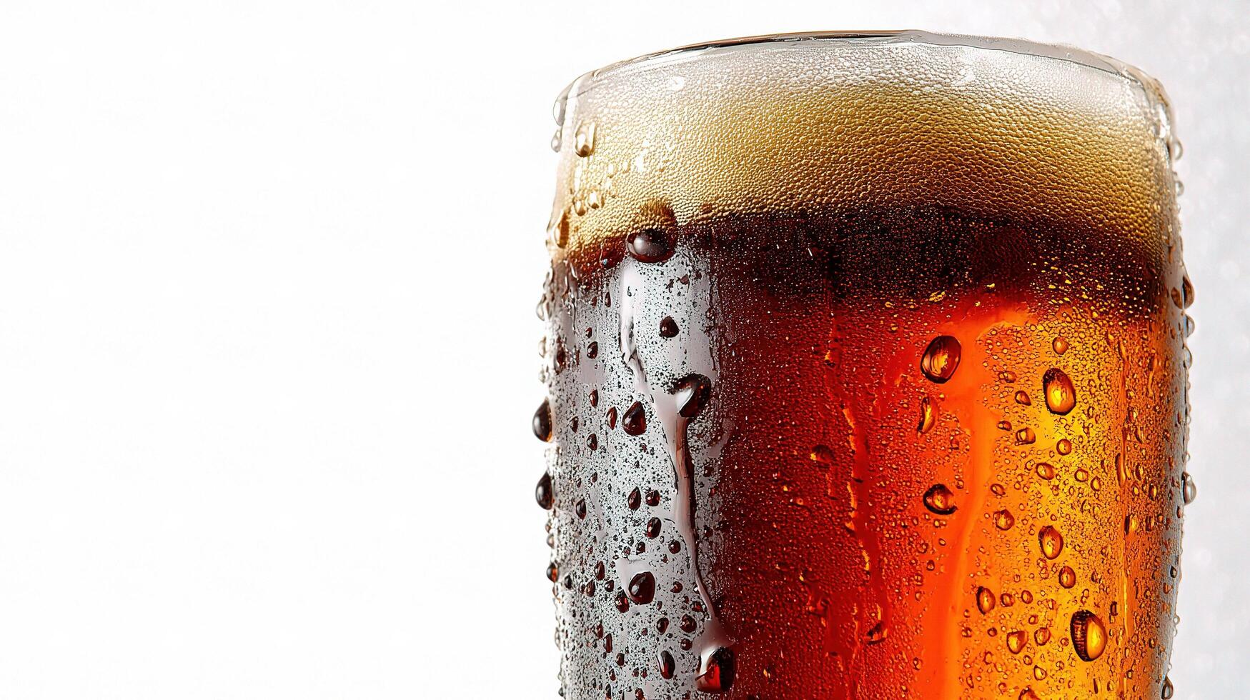 A glass of beer with water droplets on the side photo