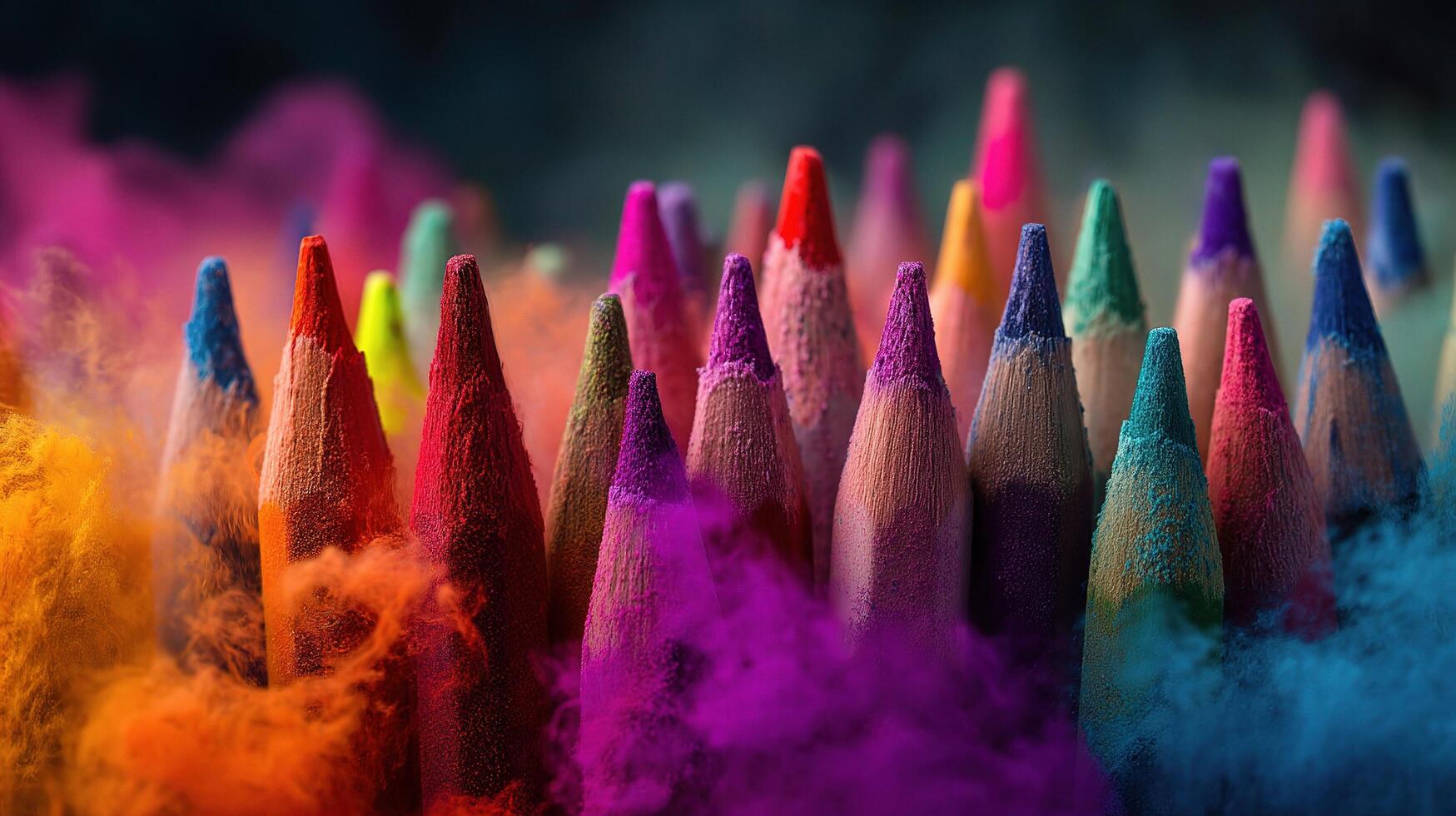 Colorful pencils are scattered on a black background photo