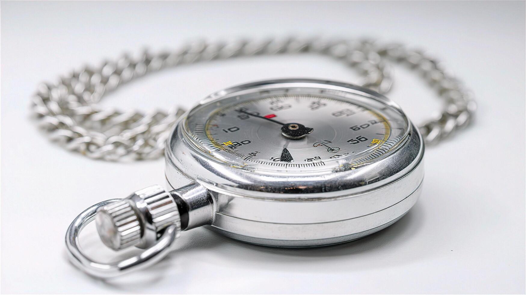 A silver pocket watch with a chain attached to it photo