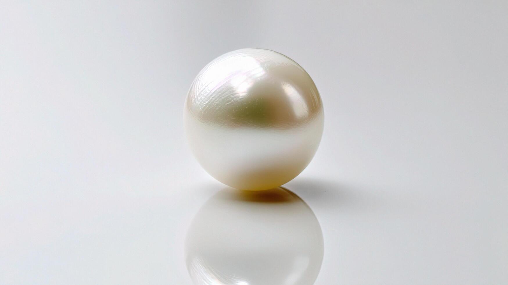 A pearl on a white surface with reflection photo