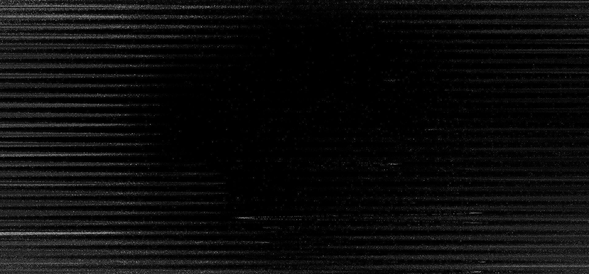 Background features a textured film grain style combined with television noise effects, creating a retro and atmospheric setting. The black and white tones enhance the visual depth. vector