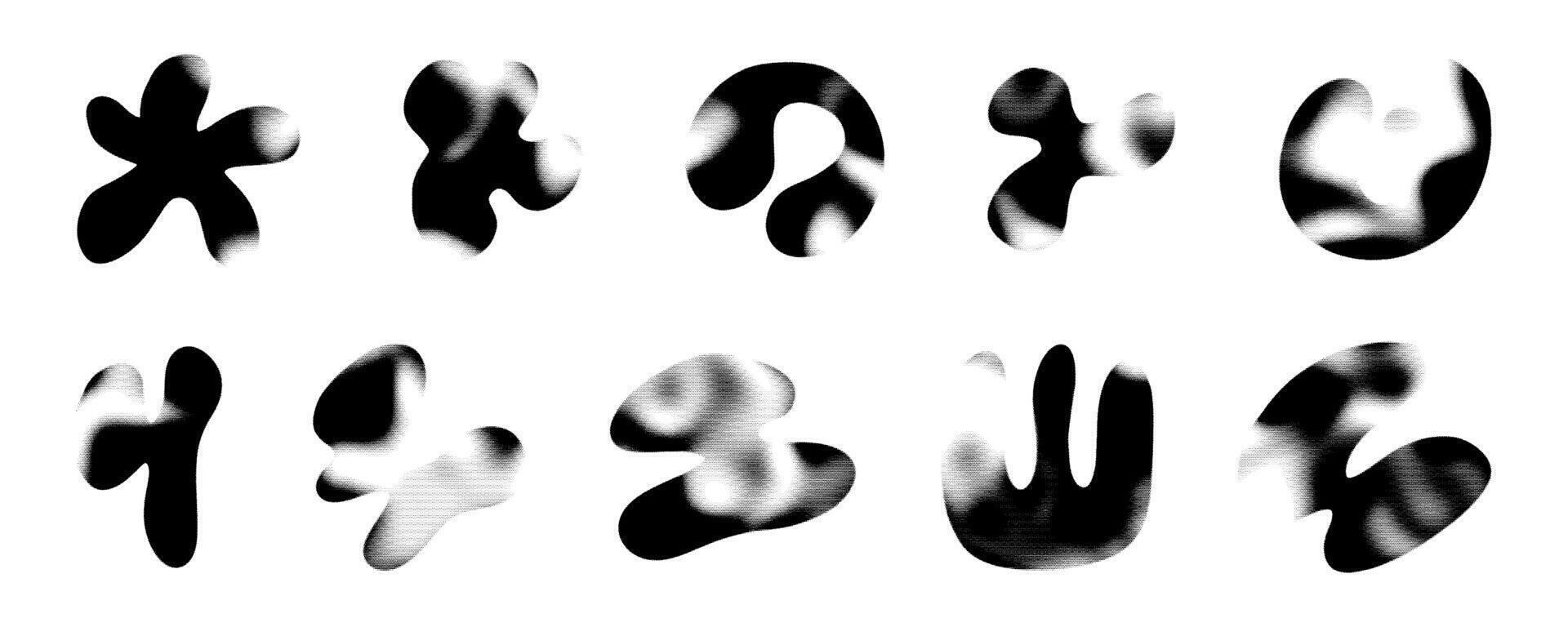 Liquid abstract shapes with highlights and halftones create a mesmerizing interplay of light and form in a minimalist design. vector
