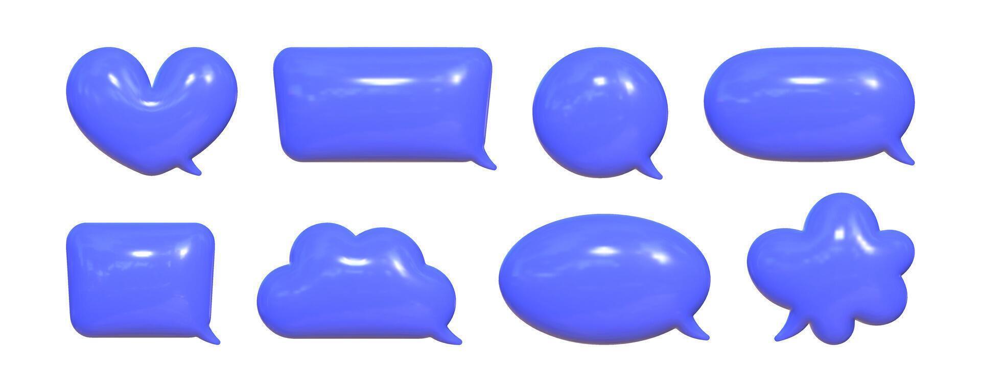 Colorful 3D inflated speech bubbles with reflective texture ideal for graphic design or social media use vector