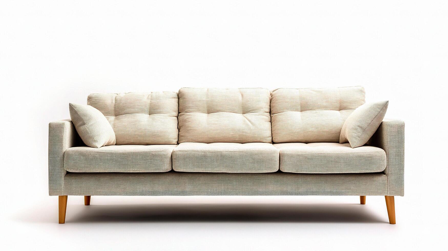 A couch with a white background and wooden legs photo