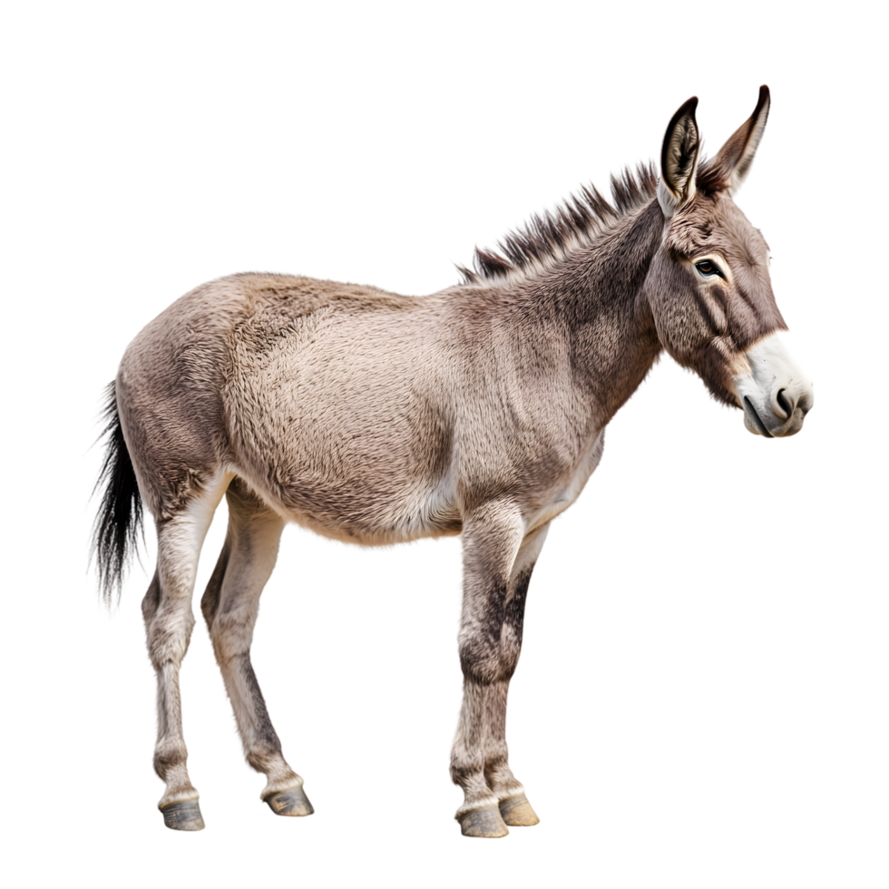 Side View Donkey Animal Photography on Transparent Background png