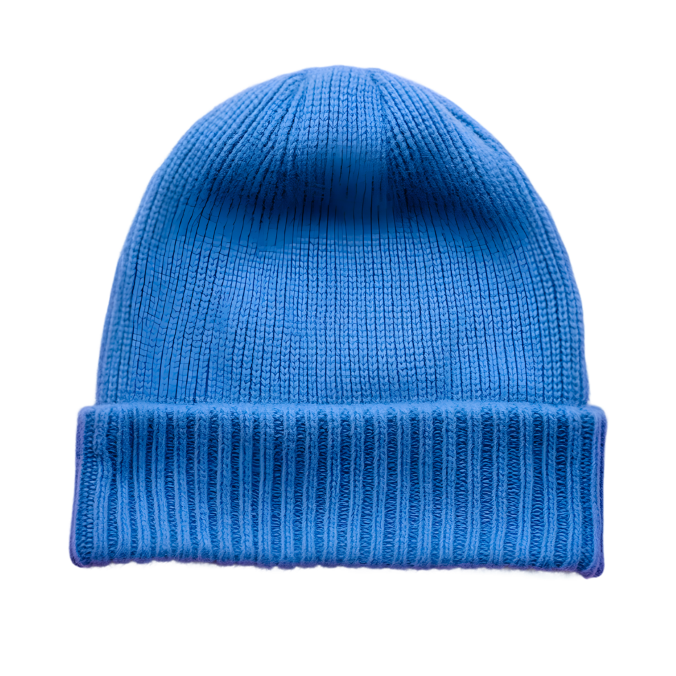 Blue Beanie Hat with Ribbed Texture on Transparent Background png