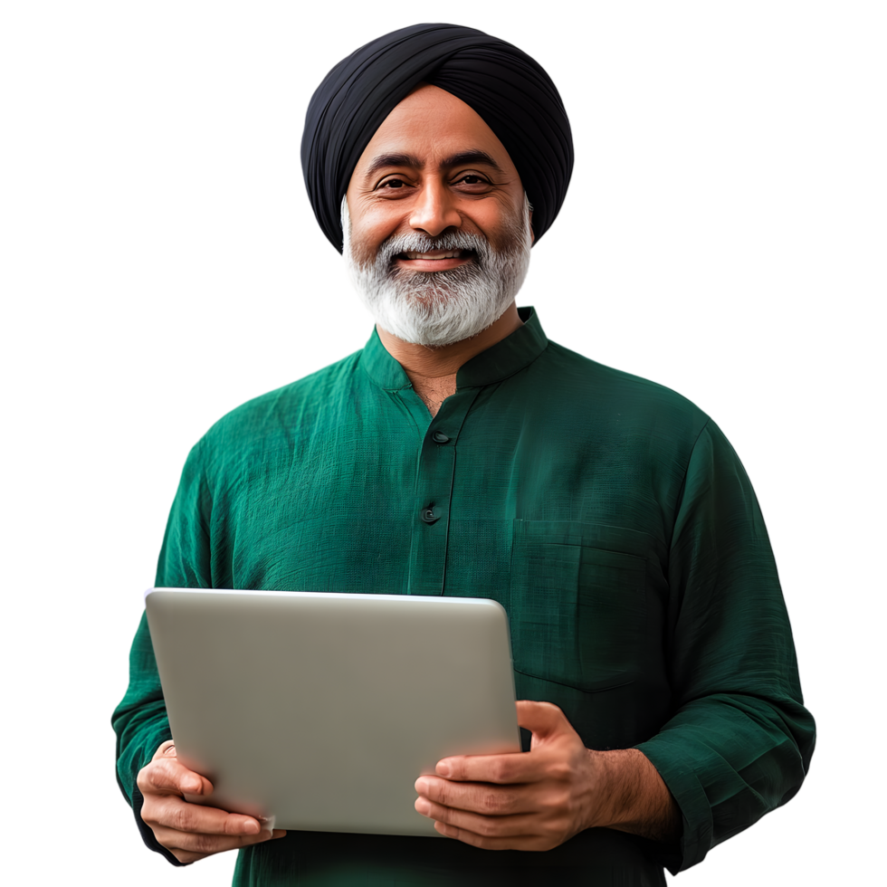 Sikh Man with Laptop Mouse Click on Transparent Background png