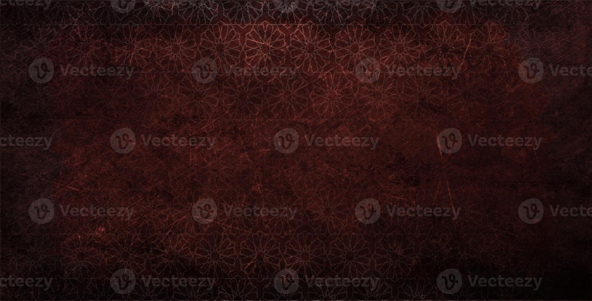dark, rich maroon to deep burgundy background with subtle Islamic geometric patterns reminiscent of starbursts or floral motifs photo