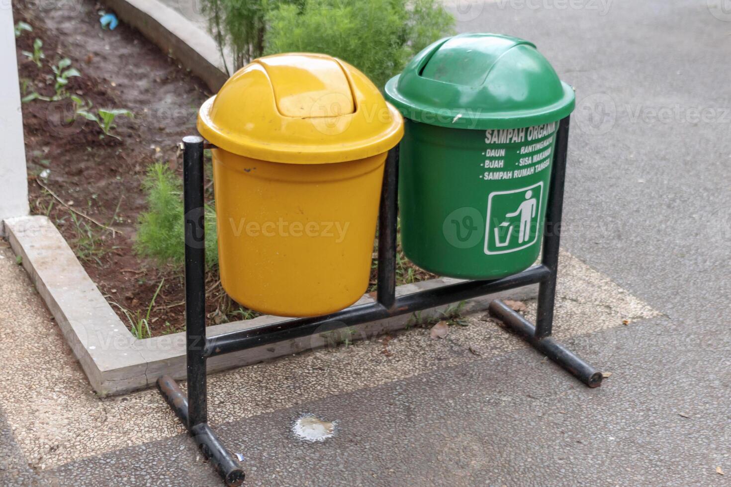 Waste bin outdoor recycling environmental concept for clean city design photo