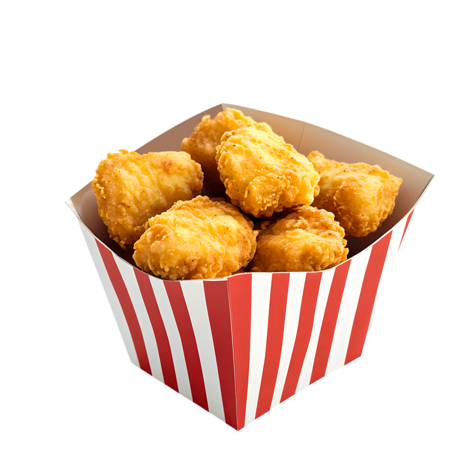 Chicken Nuggets in Striped Box on Transparent Background png