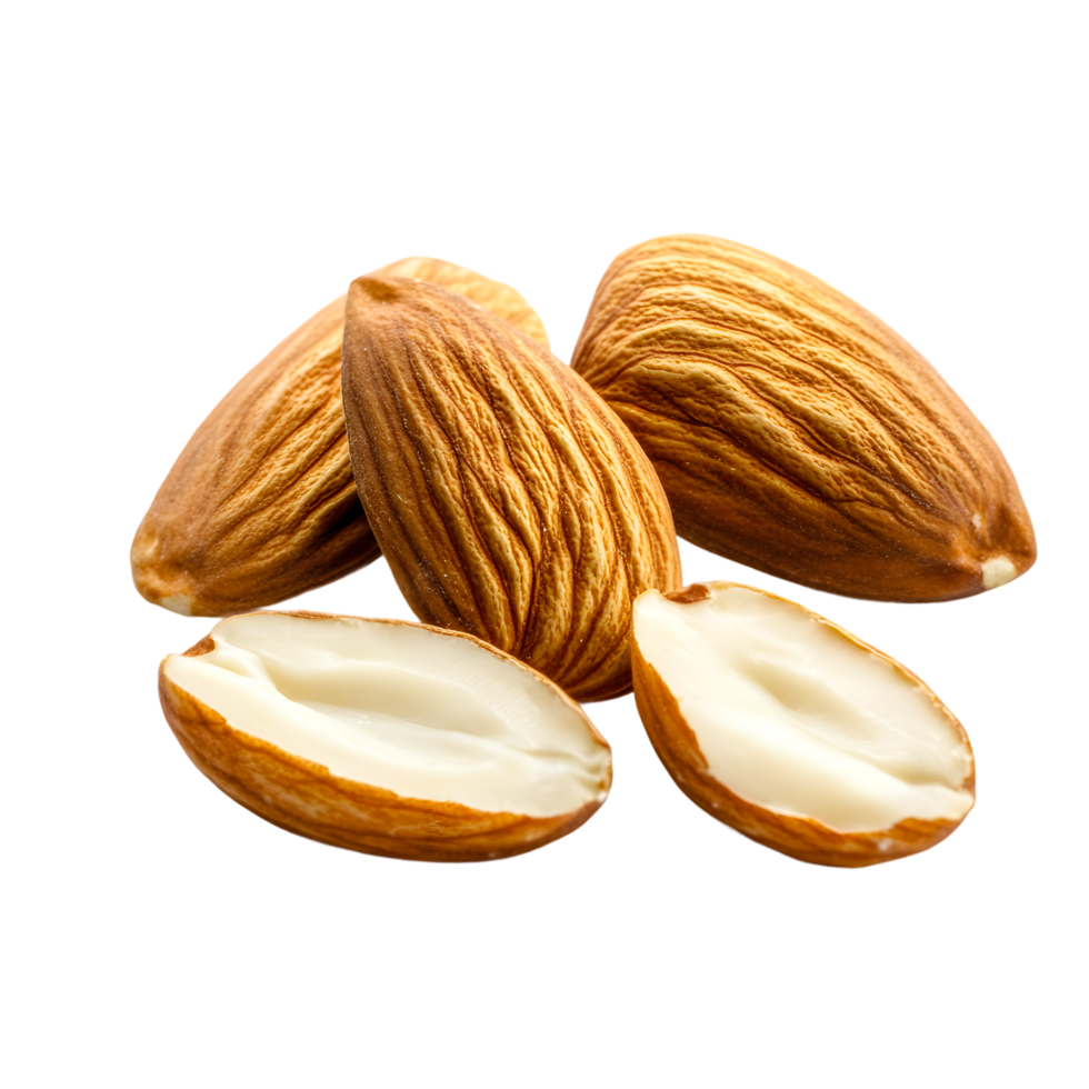 Fresh Almond Pieces with Soft Shadows on Transparent Background png