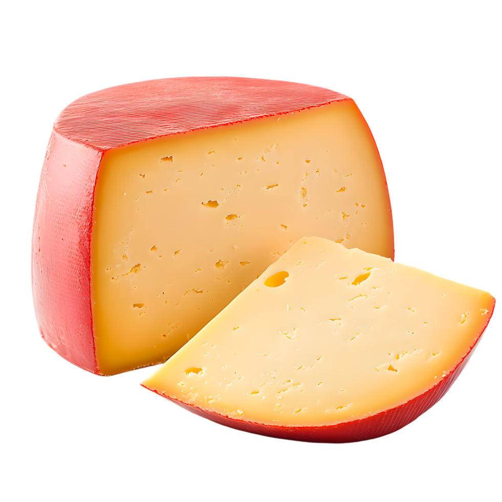 Red Cheese Wheel and Slice Illustration on Transparent Background png