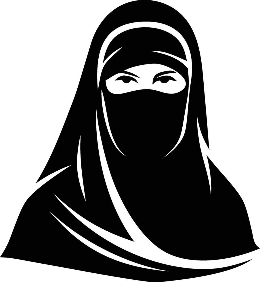 Woman in Black Niqab Portrait with Piercing Eyes vector