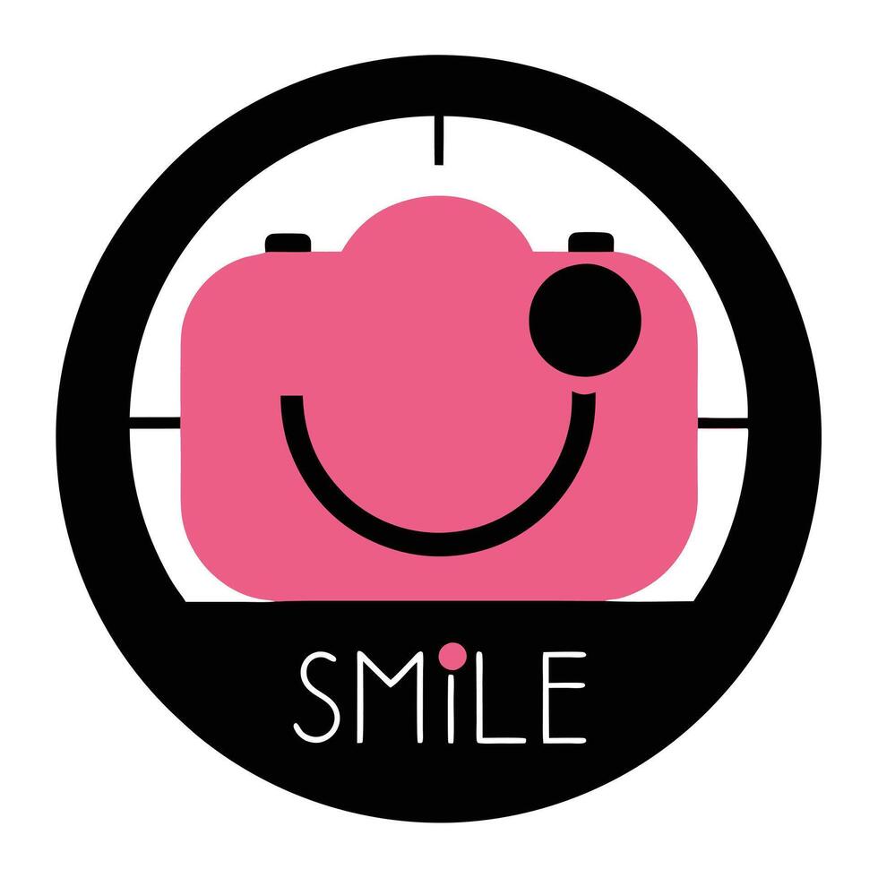 Smile Camera Icon with Round Border and Playful Smile Mouth Element vector