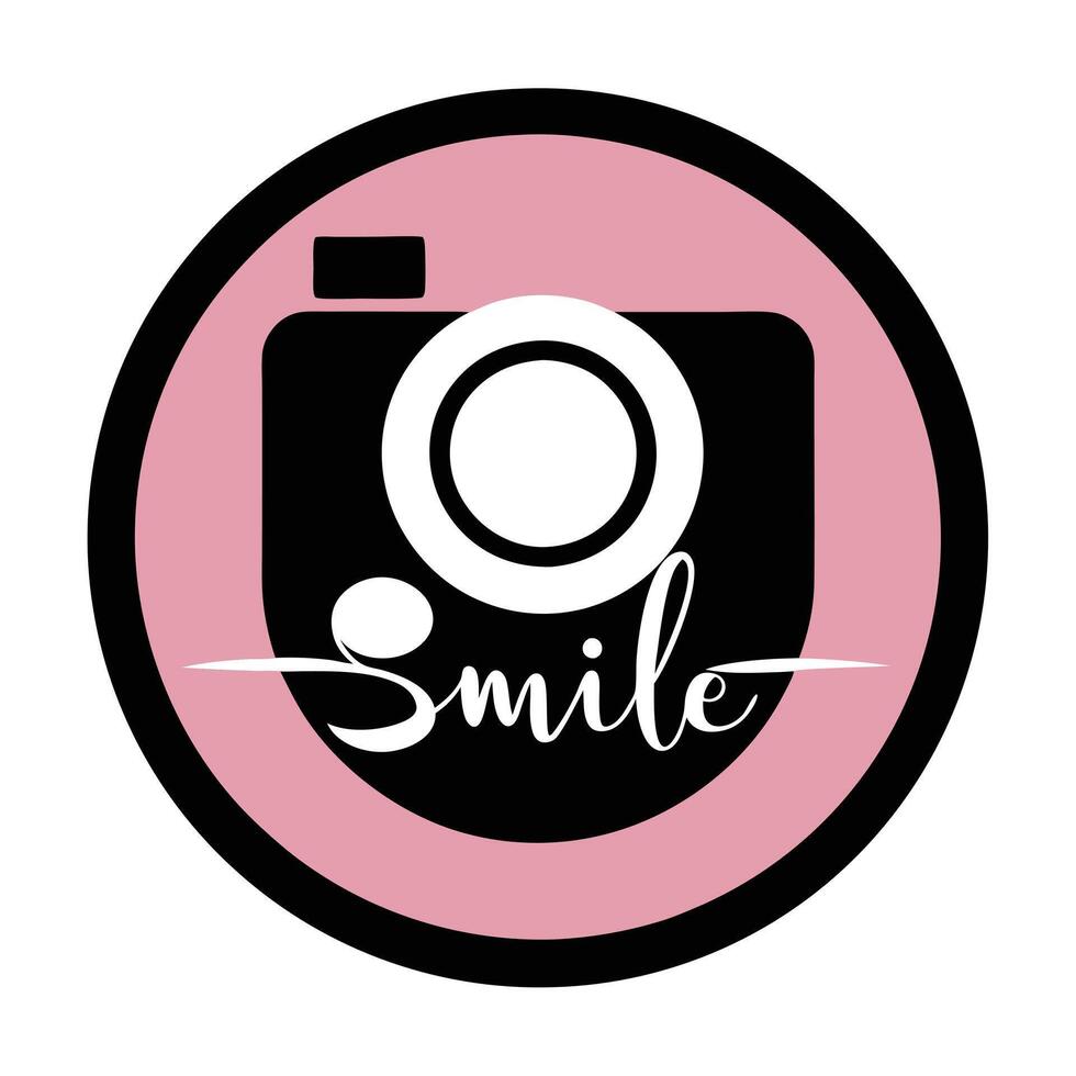 Circular Smile Script Over Black Camera Icon vector