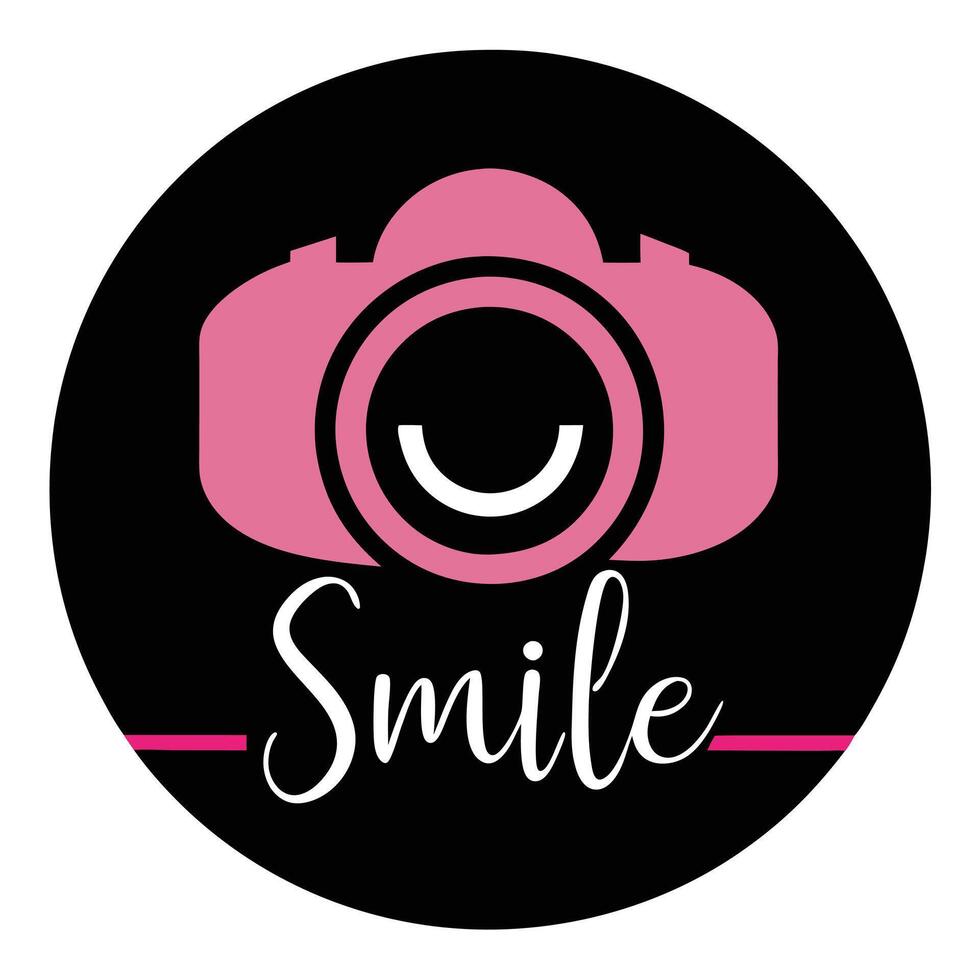 Pink Camera Icon with Smile Face vector