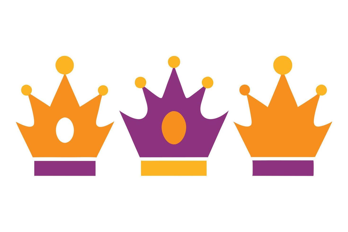 Three Crowns, Orange and Purple, Flat Design, vector