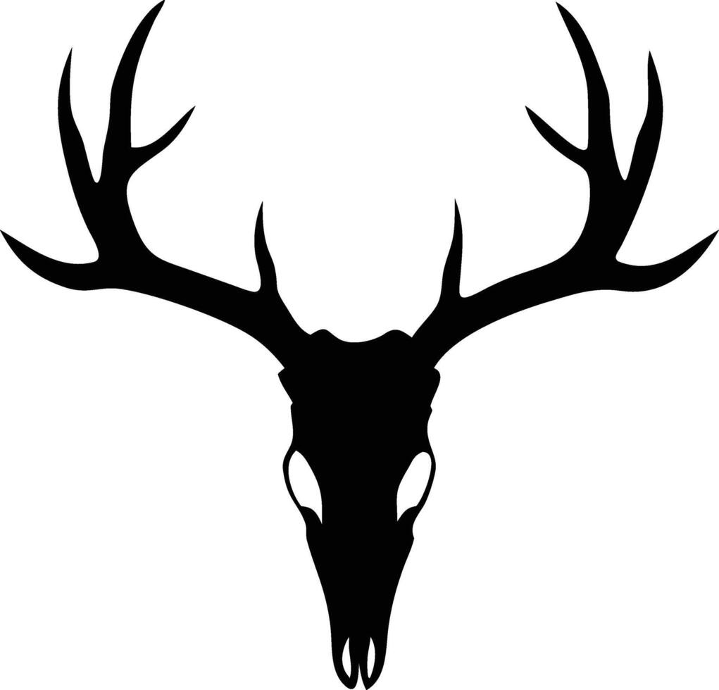 A stark black deer skull with detailed antlers presents a bold, striking silhouette vector