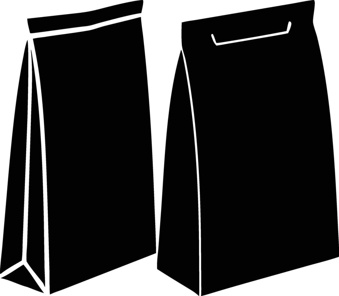 Two simple black paper bags sit upright side by side against a white backdrop vector