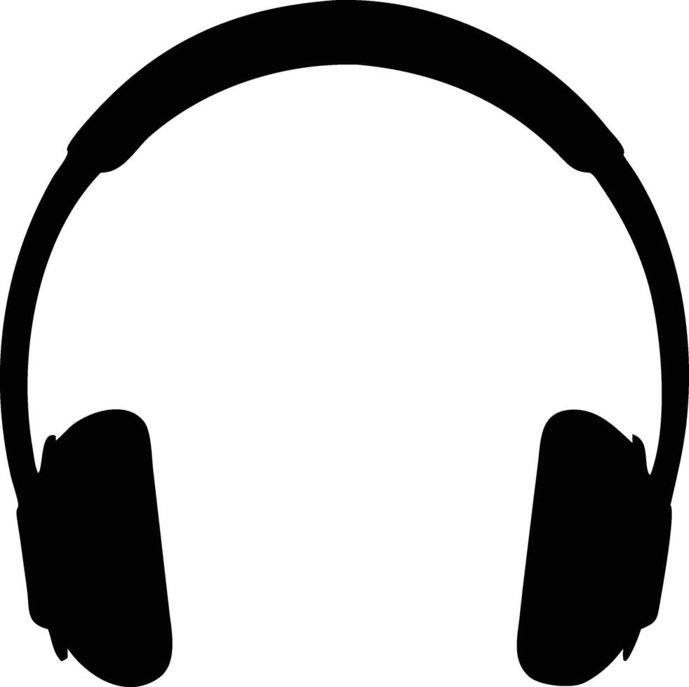 Black silhouette of overhead headphones are displayed against a clean white background for simple illustration vector