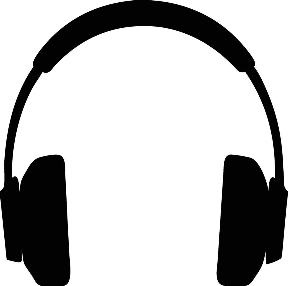 Solid headphones with thick cushioned earcups present a sleek black silhouette shape vector