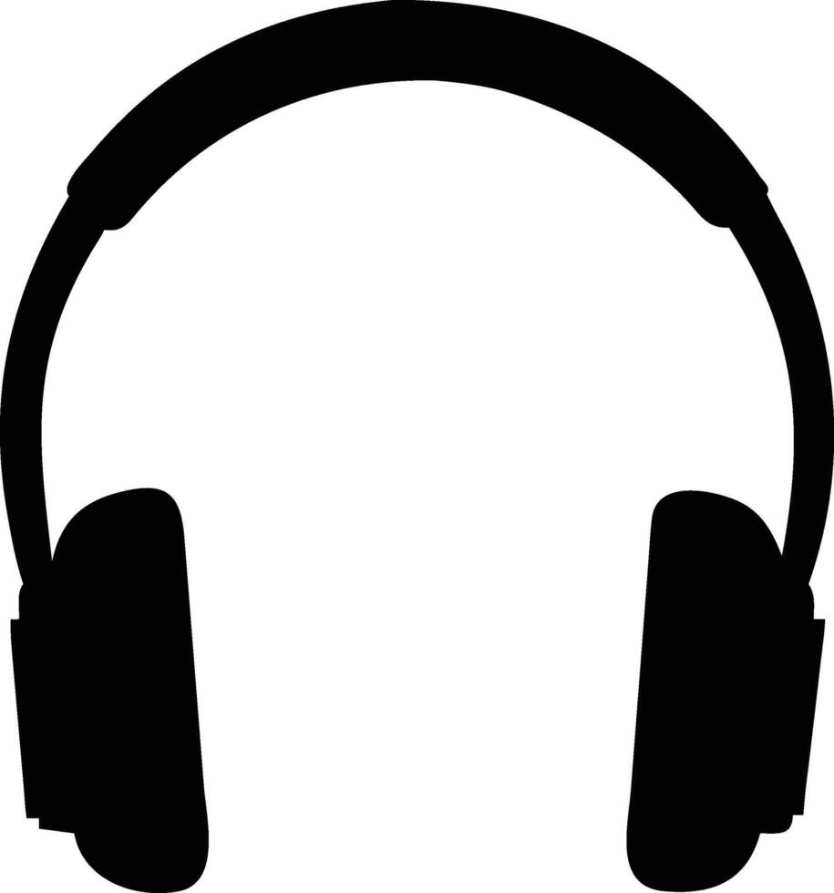 A black overear headphone silhouette shows modern audio technology on a stark white background vector