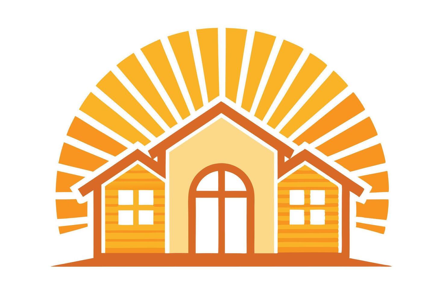 Golden light streams over a charming stylized suburban home with warm colors vector