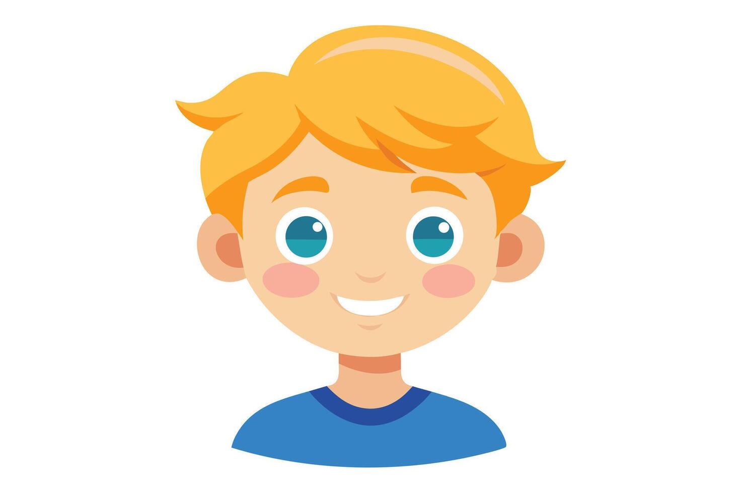 Cheerful blonde boy smiles brightly, showing his white teeth and blue eyes clearly vector