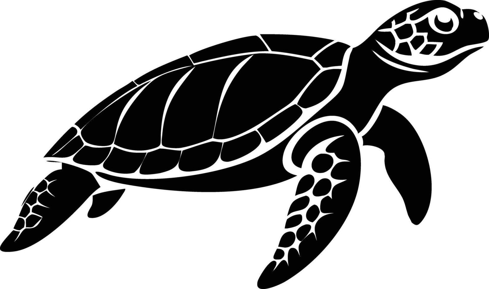 Black silhouette turtle swimming with white details vector