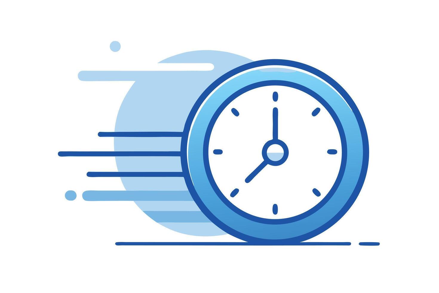 A blue clock with short dashes indicates speed and momentum on a white background vector