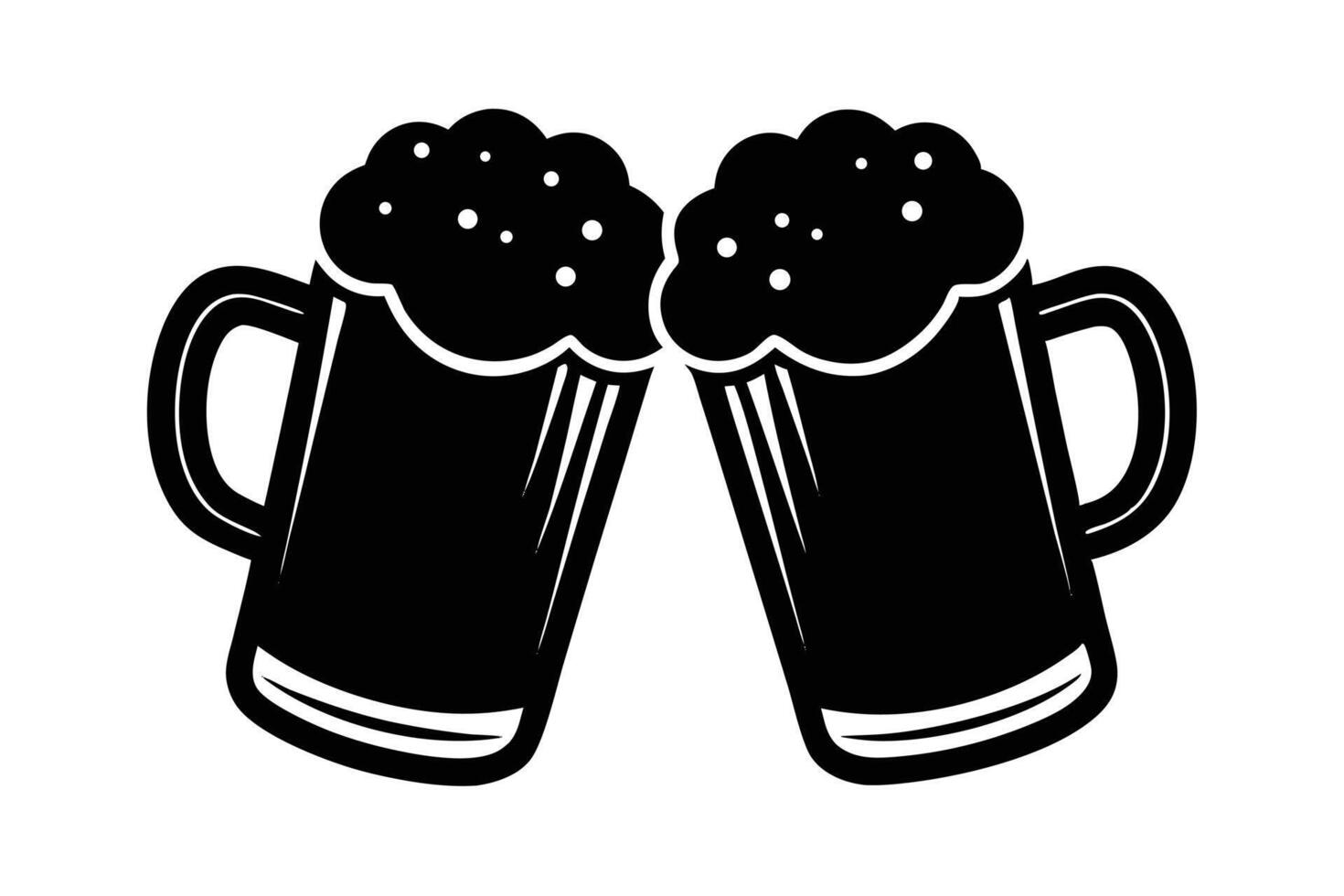 Black silhouette Two frothy beer mugs clinking vector