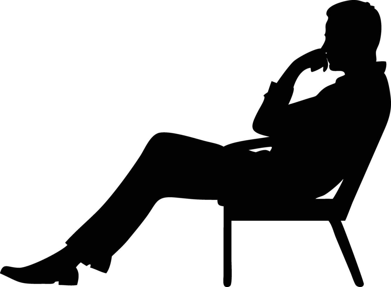 Pensive Man Silhouette Relaxing on Chair vector