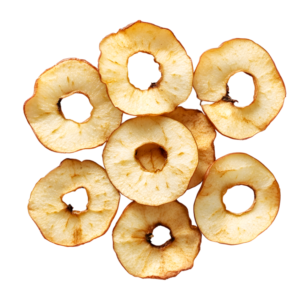 Realistic Apple Ring Chips Flat Lay Photo on Transparent Background png