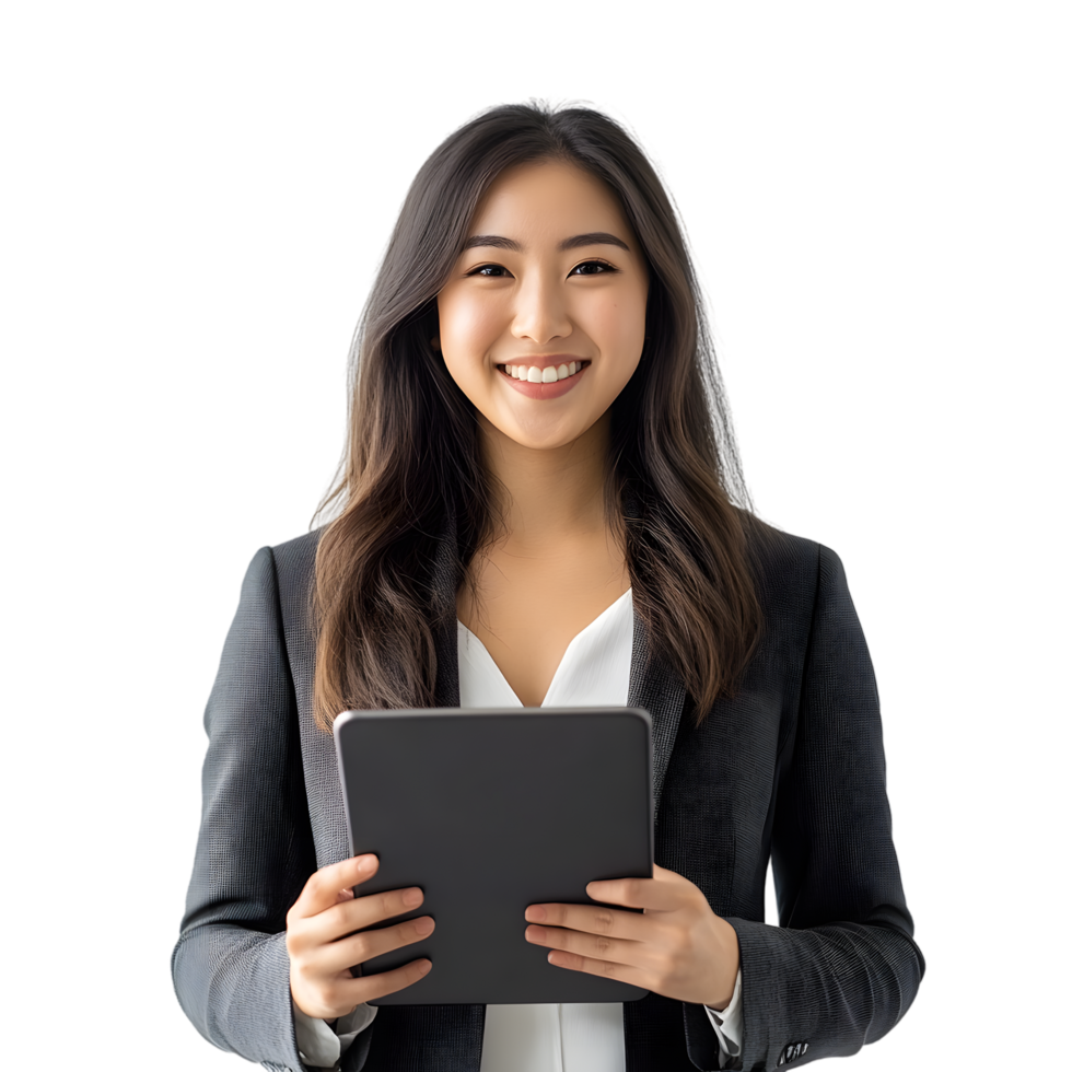 Young Businesswoman Using Tablet Smiling on Transparent Background png