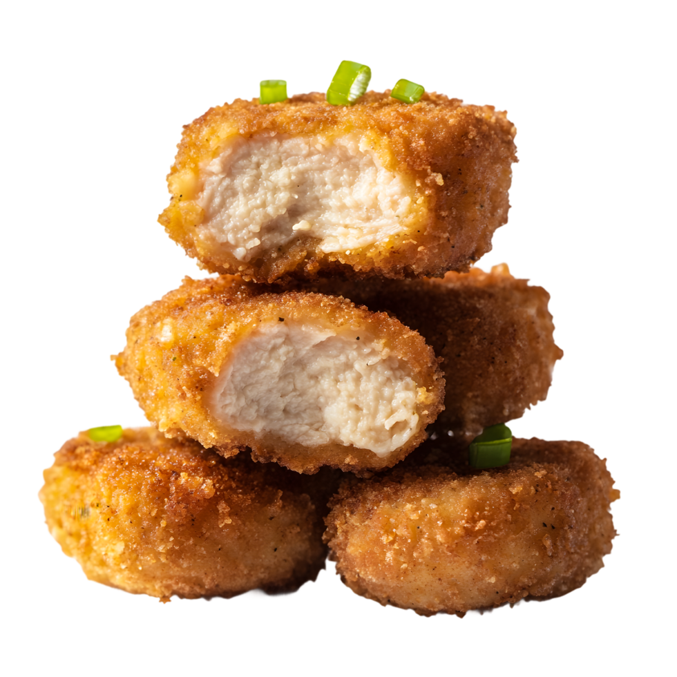 Stacked Chicken Nuggets Cut in Half on Transparent Background png