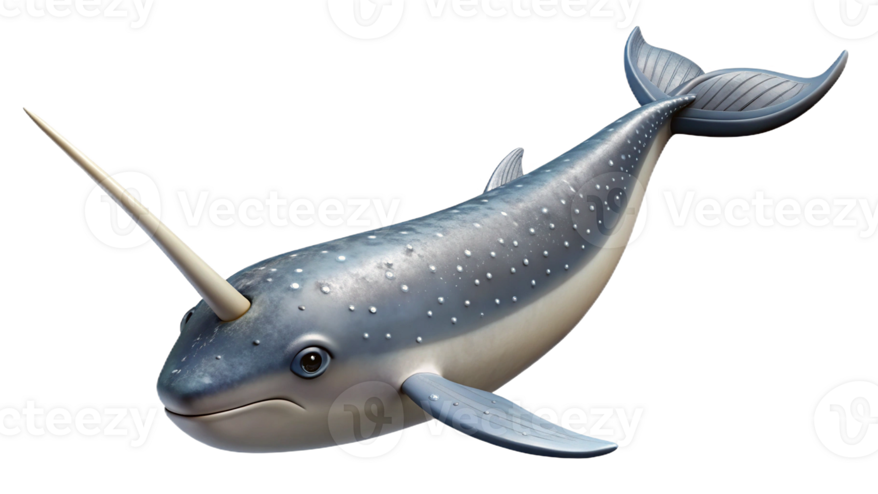 A narwhal with a long horn on its head png