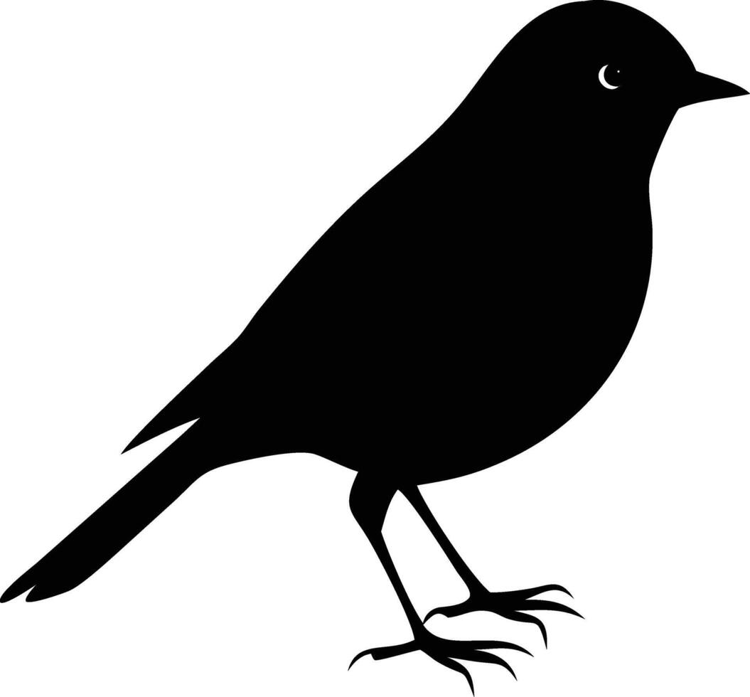 Black bird silhouette stands against a white background, looking toward the right side peacefully vector