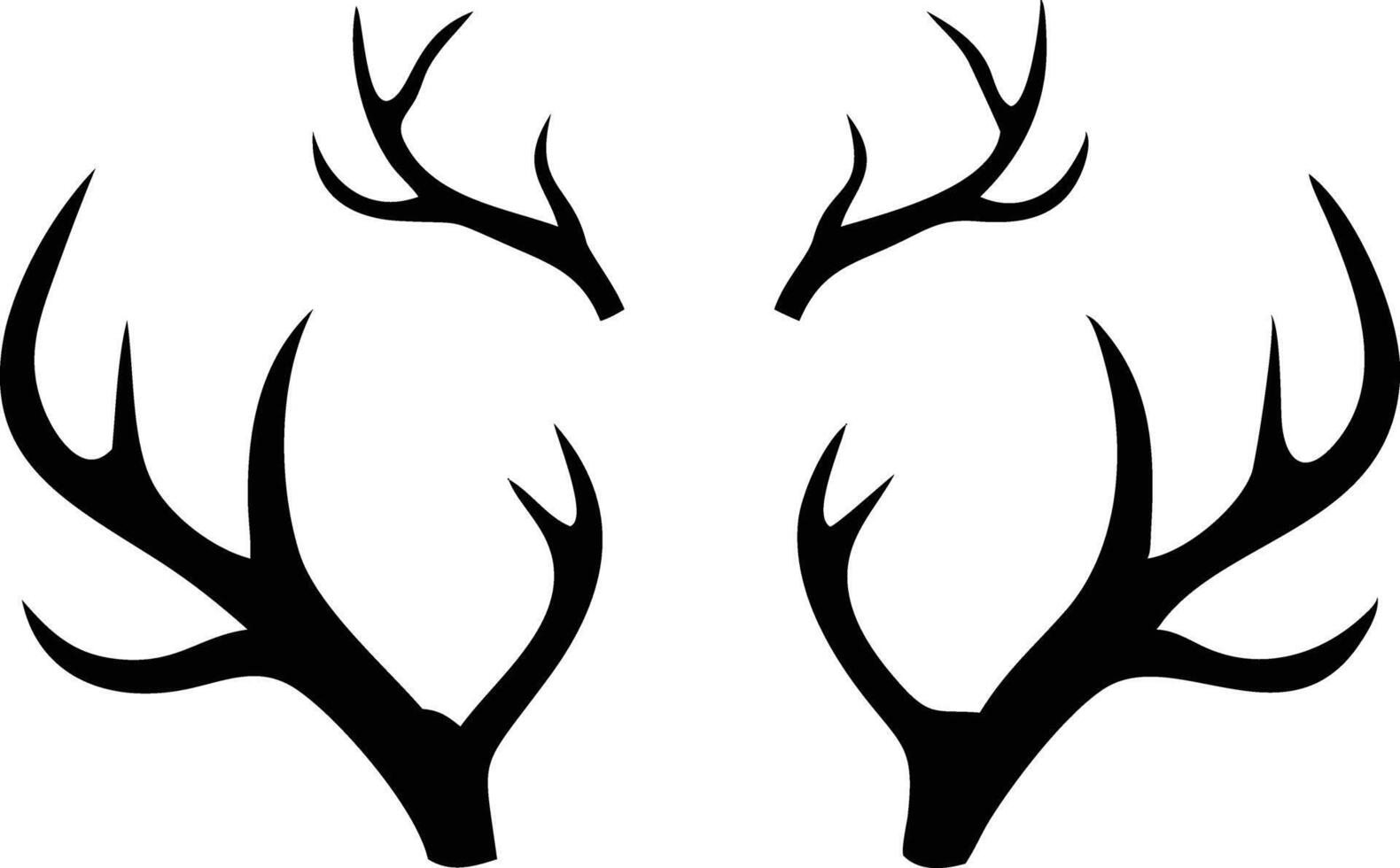 Four black silhouette antler pairs are displayed symmetrically against a clear white backdrop vector