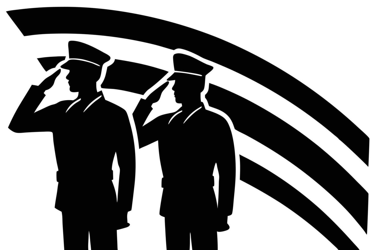 Two soldiers in uniform saluting with stripes behind showcase respect and solemnity vector