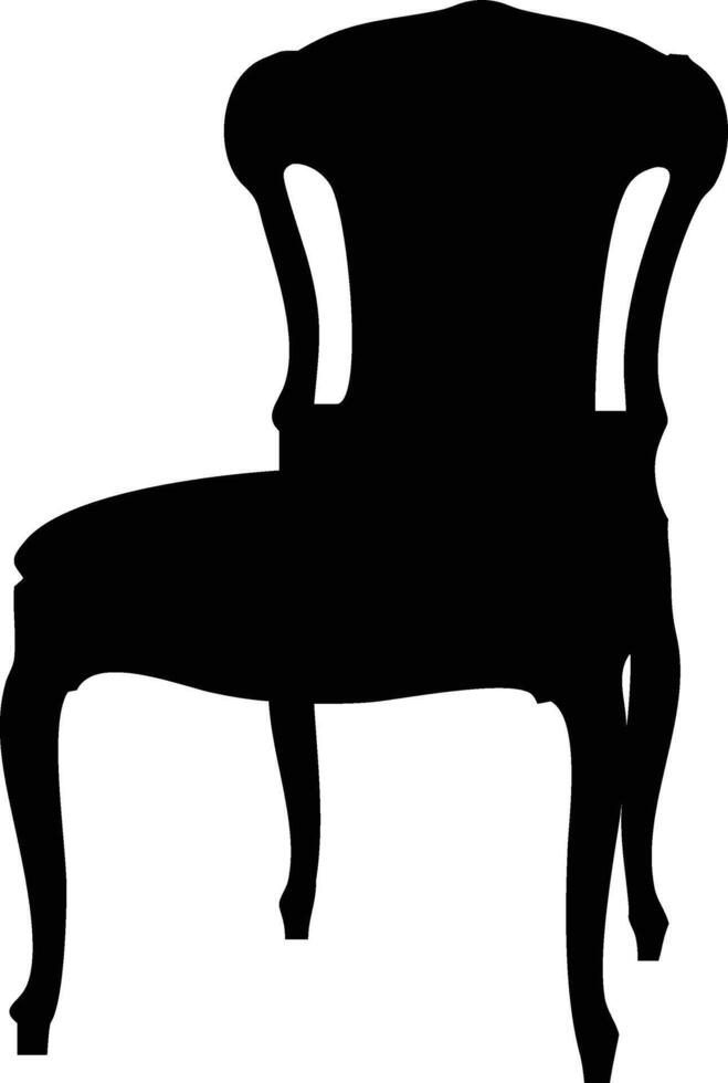 A vintage chair silhouette with curved back stands against a clean background vector